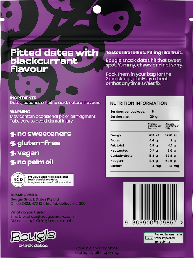 Bougie Snack Dates - Bougie Tangy Blackcurrant Dates (100g)